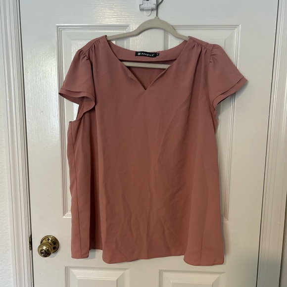 Allegra K Dusty Pink V-Neck Blouse - Picture 1 of 2